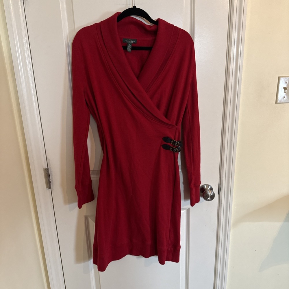 Lauren Jeans Co. Ralph Lauren Red Wrap Sweater Dress Midi Medium Holidays Y2K